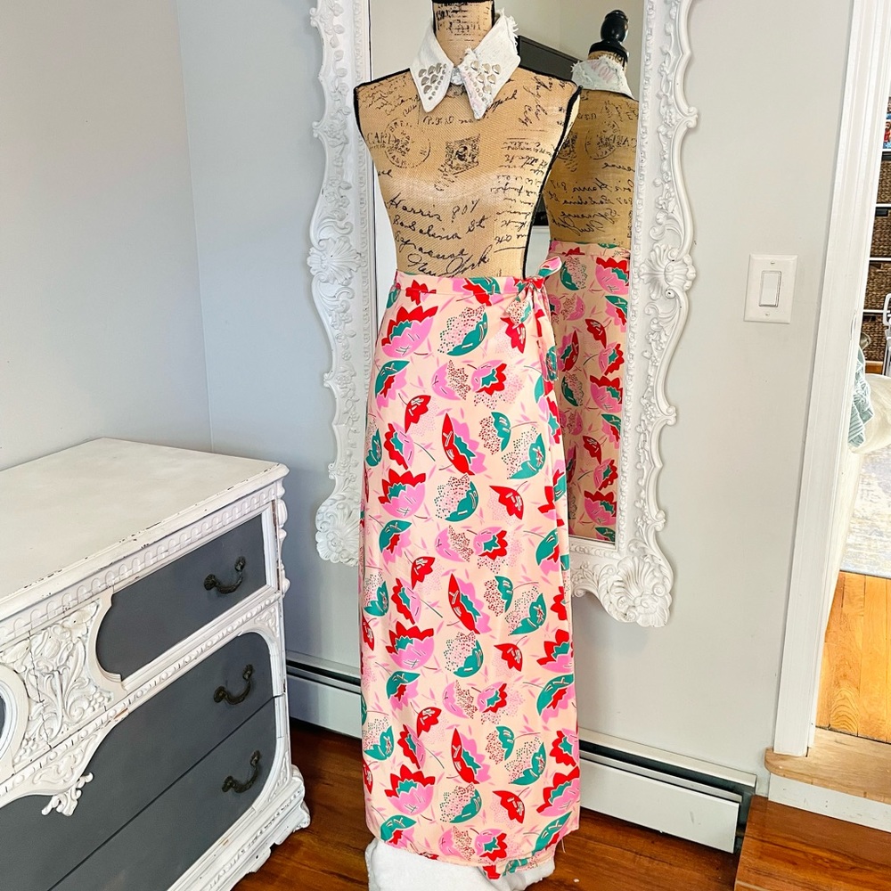 New York Couture Handmade PASTEL 1950's Style Floral Wrap Skirt